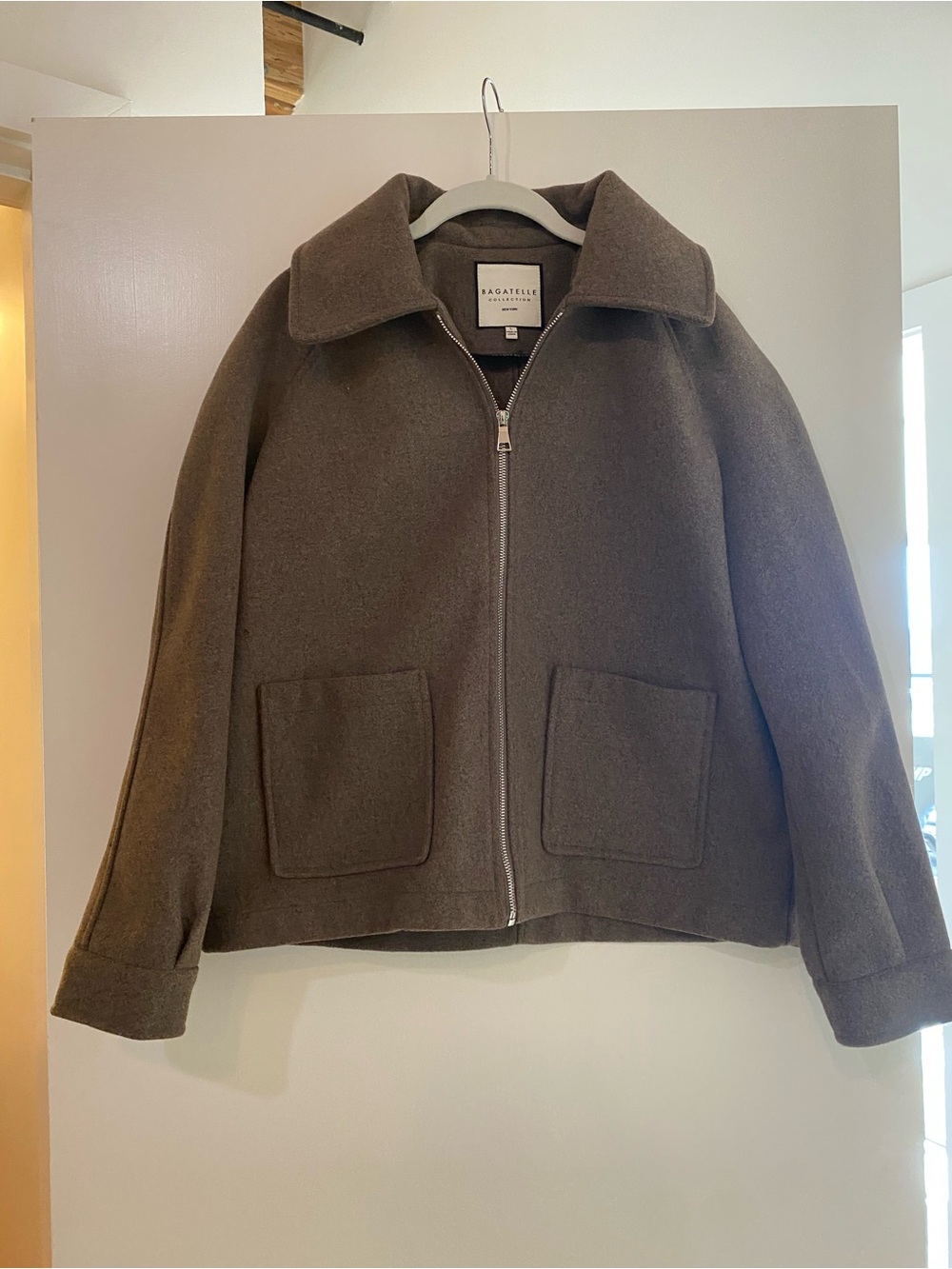 Bagatelle womens Brown Zip-Front Wool Blend Jacket